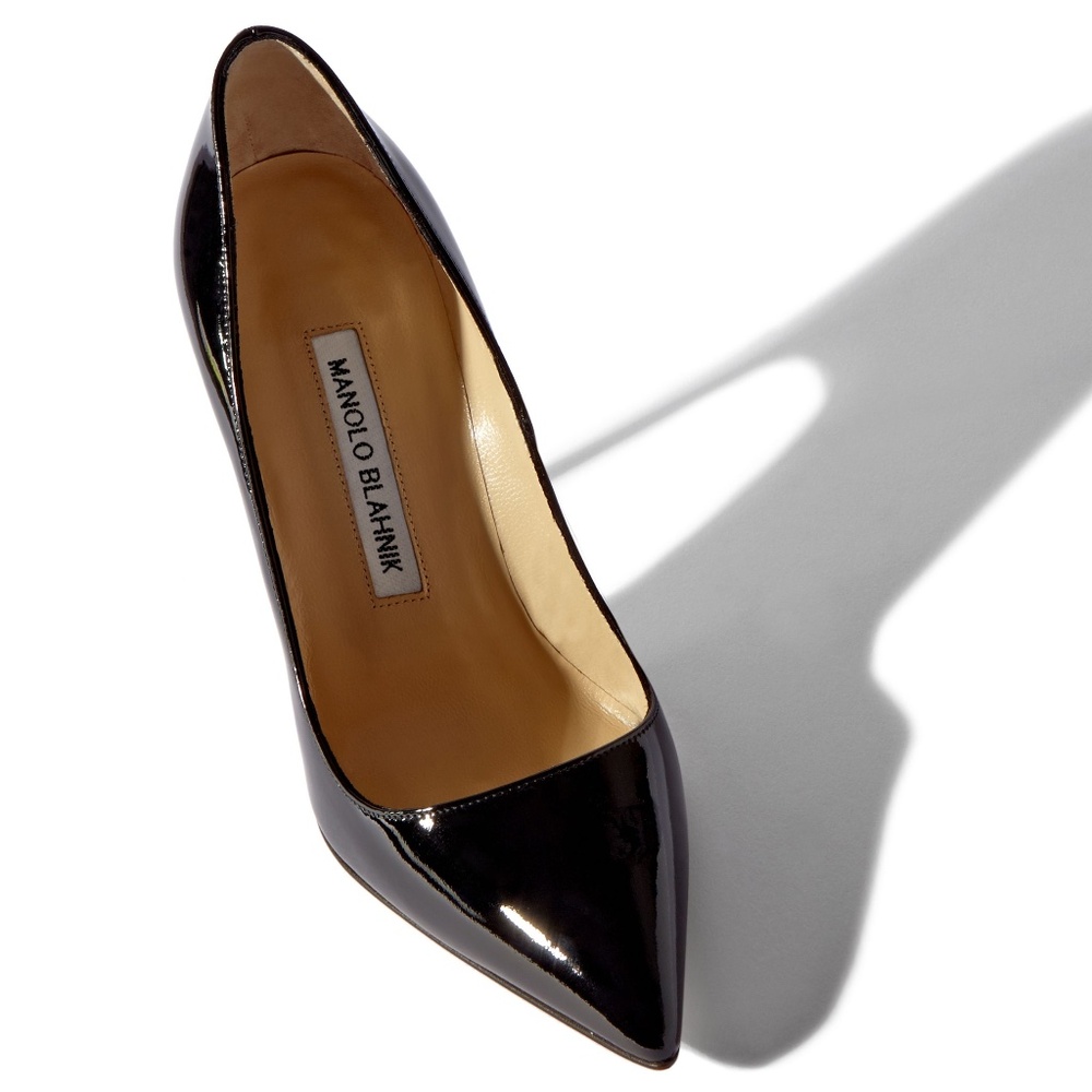Manolo Blahnik Navy Patent Pointed Toe Pumps